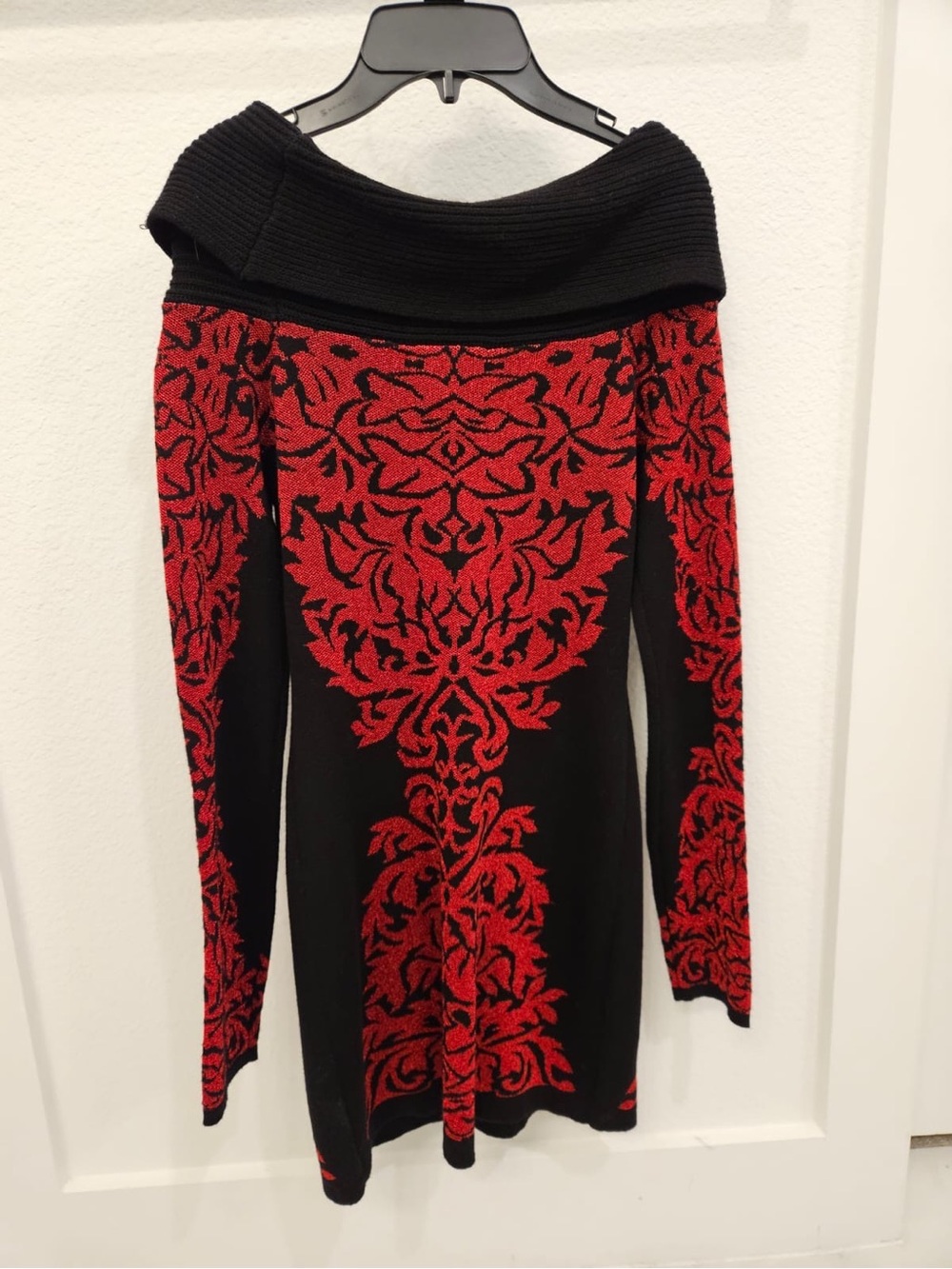 INC International Concepts Black and Red Off-the-Shoulder Sweater